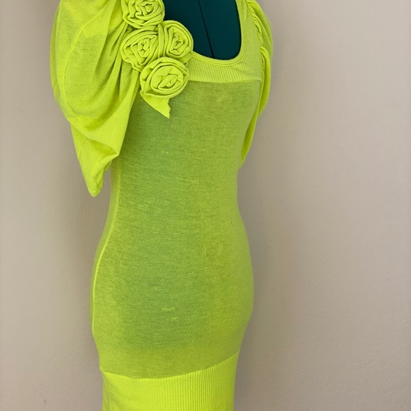 Double Zero Neon Green Flower Minidress M - Picture 12 of 14